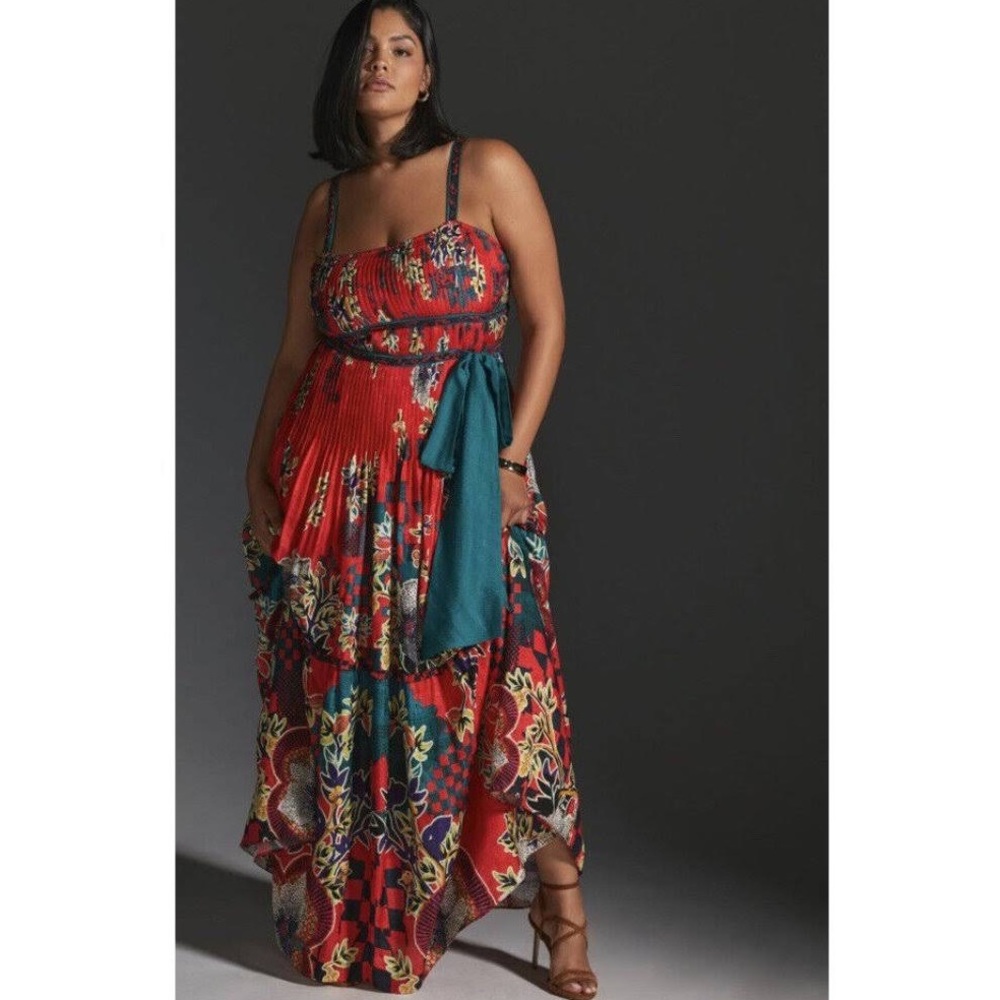 Bhanuni By Jyoti Anthropologie Womens A Line Dress Red Floral Maxi